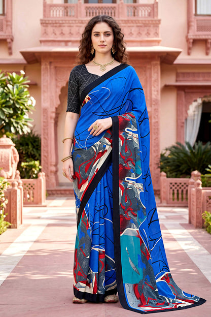 Sangam Prints Blue Cotton Print Woven Work Traditional Saree