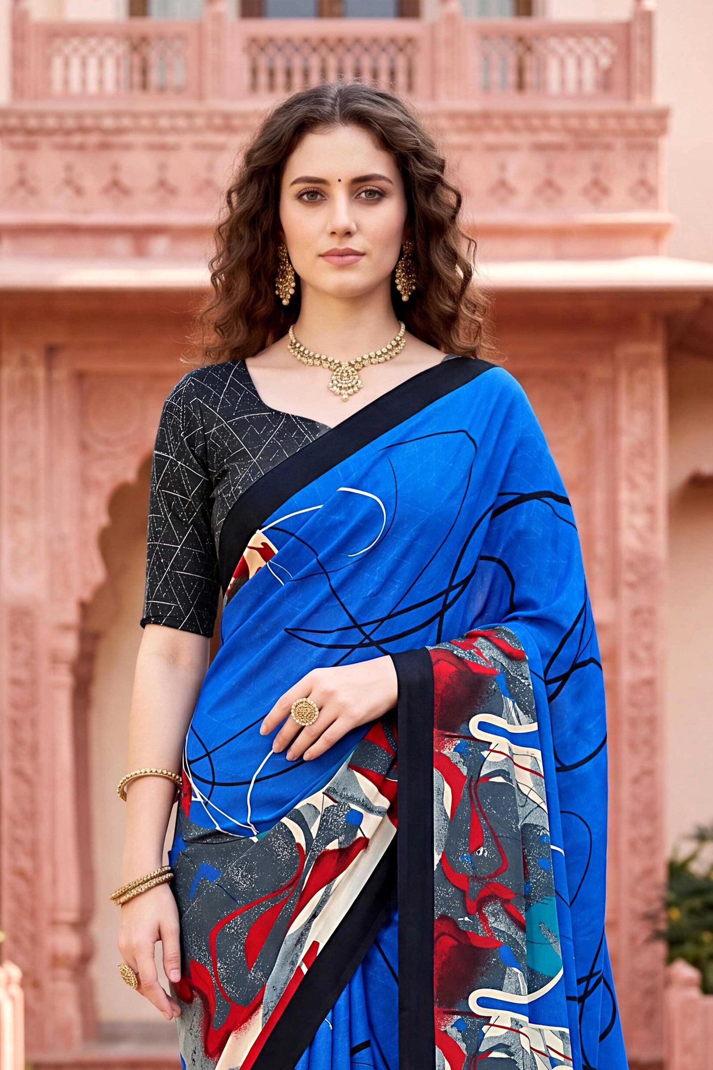 Sangam Prints Blue Cotton Print Woven Work Traditional Saree