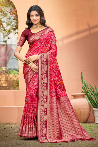 Sangam Prints Bright Red Soft Silk Woven Work Traditional Saree