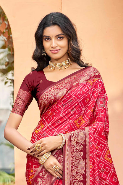 Sangam Prints Bright Red Soft Silk Woven Work Traditional Saree