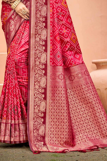 Sangam Prints Bright Red Soft Silk Woven Work Traditional Saree