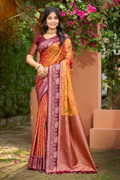 Sangam Prints Mustard Yellow Soft Silk Woven Work Traditional Saree