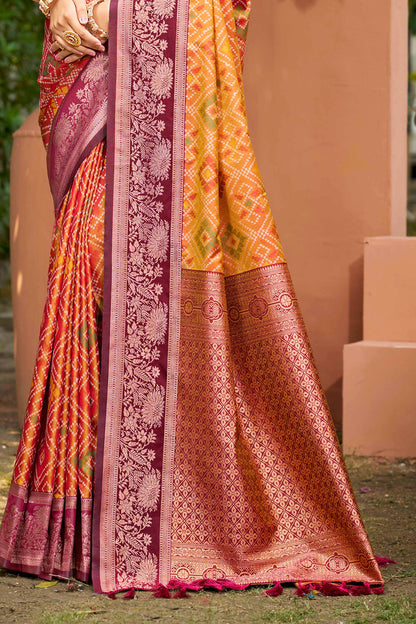Sangam Prints Mustard Yellow Soft Silk Woven Work Traditional Saree