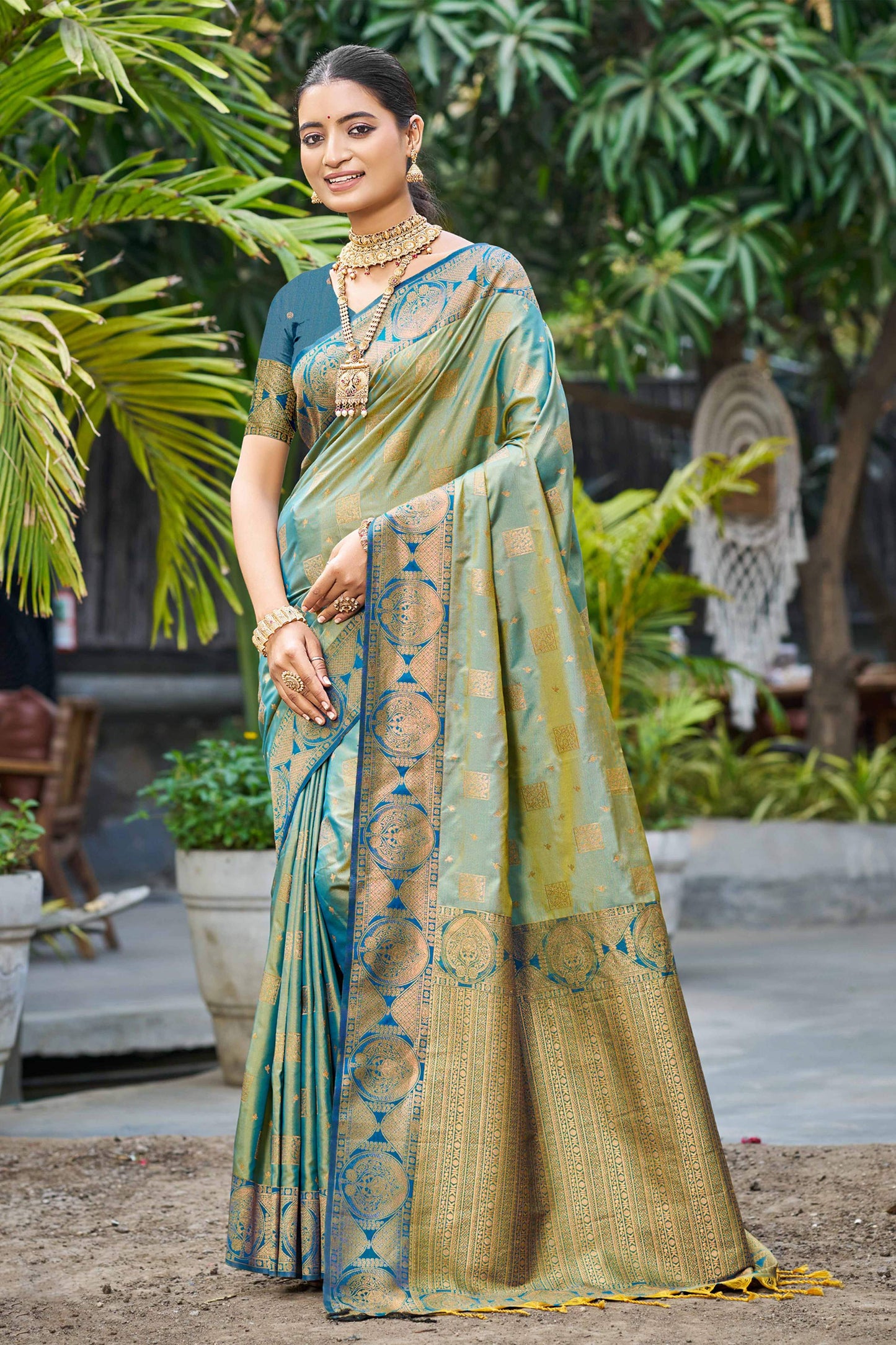 Sangam Prints Sage Green Soft Silk Woven Work Traditional Saree