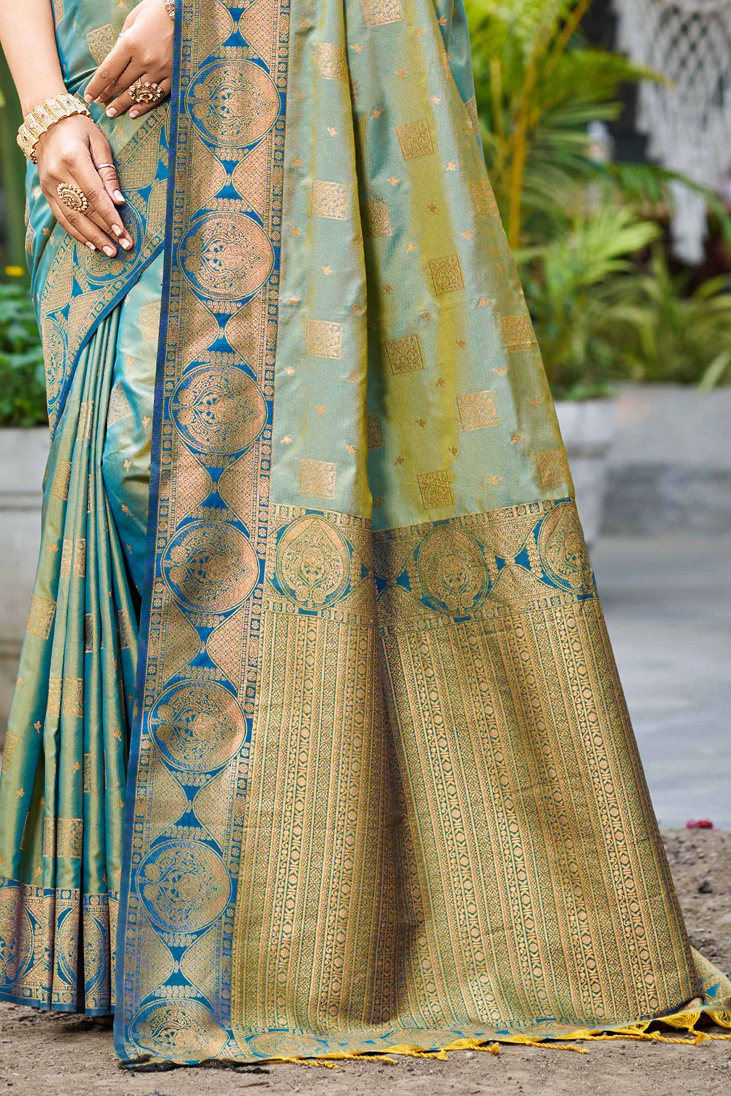 Sangam Prints Sage Green Soft Silk Woven Work Traditional Saree