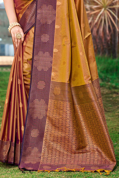 Sangam Prints Golden Brown Soft Silk Woven Work Traditional Saree