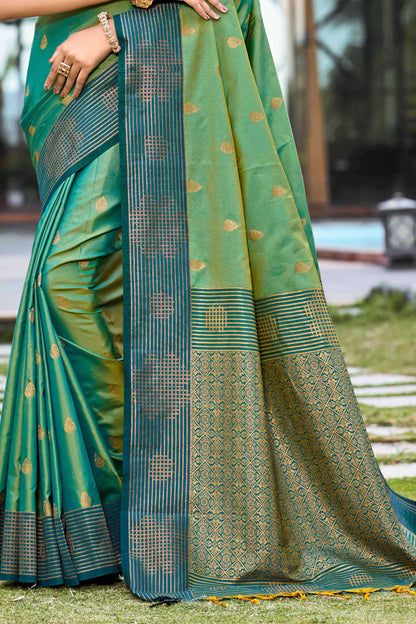 Sangam Prints Mehendi Green Soft Silk Woven Work Traditional Saree