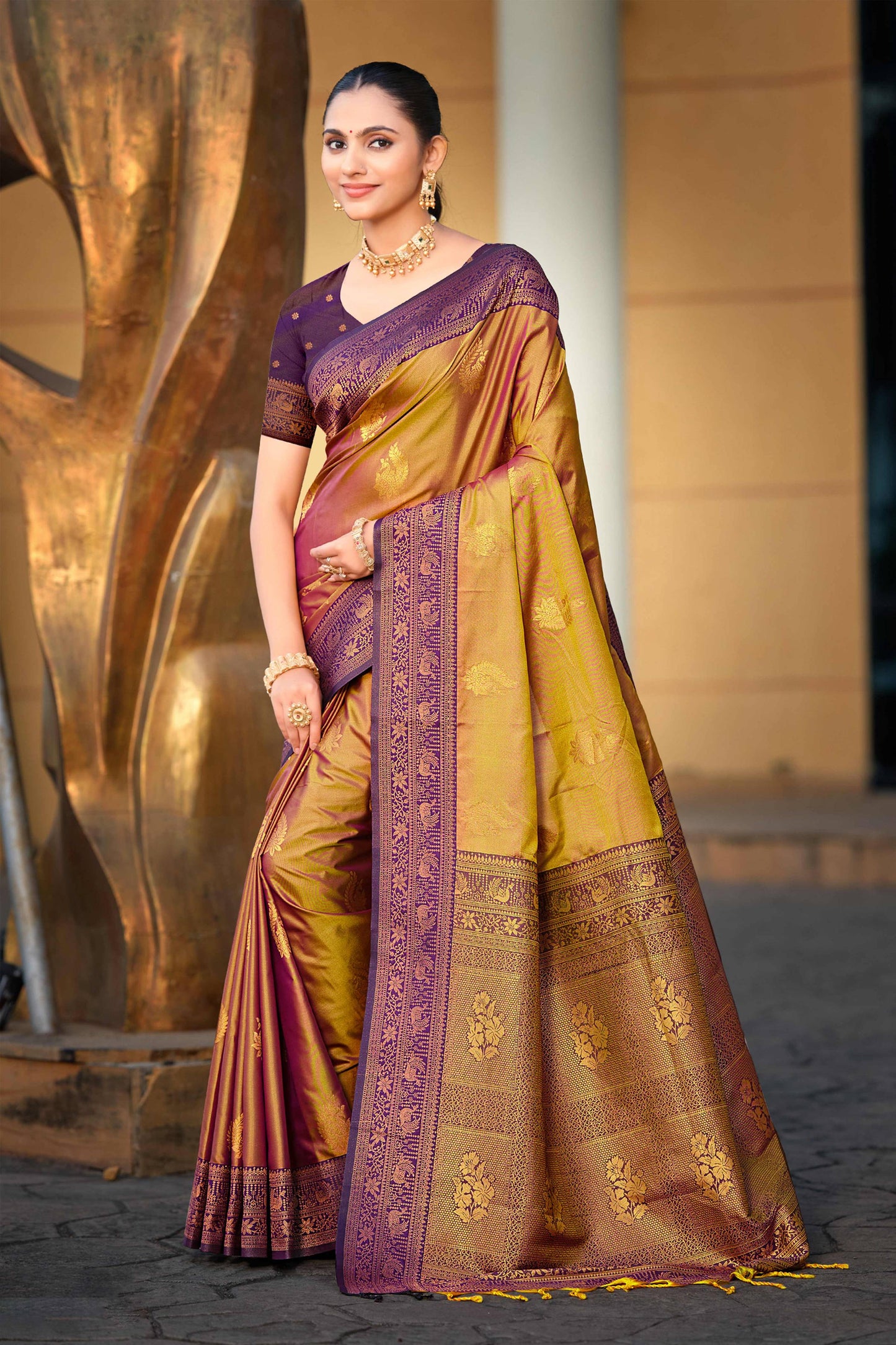 Sangam Prints Golden Soft Silk Woven Work Traditional Saree