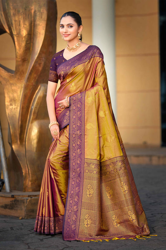 Sangam Prints Golden Soft Silk Woven Work Traditional Saree