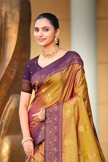 Sangam Prints Golden Soft Silk Woven Work Traditional Saree