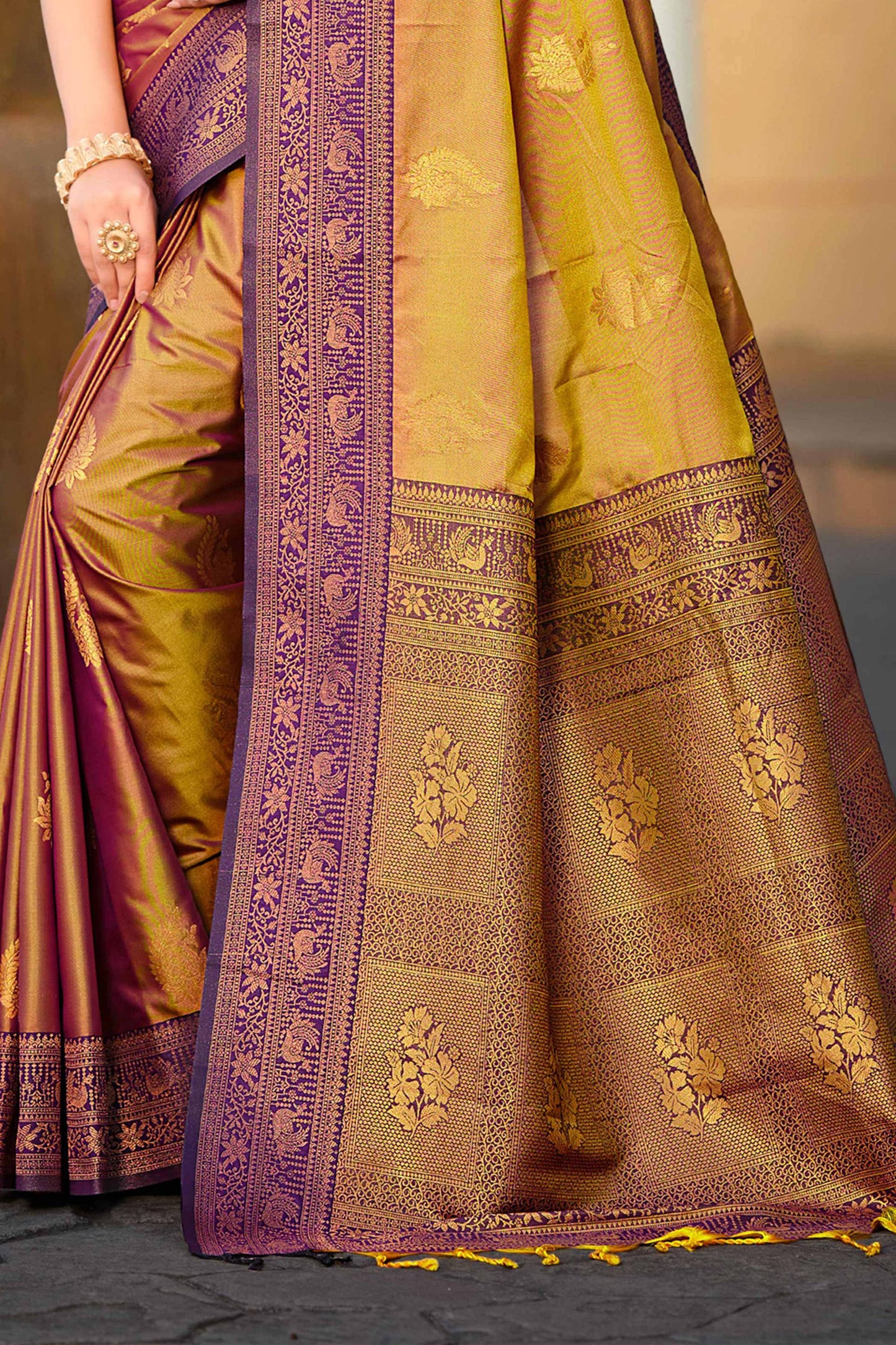 Sangam Prints Golden Soft Silk Woven Work Traditional Saree