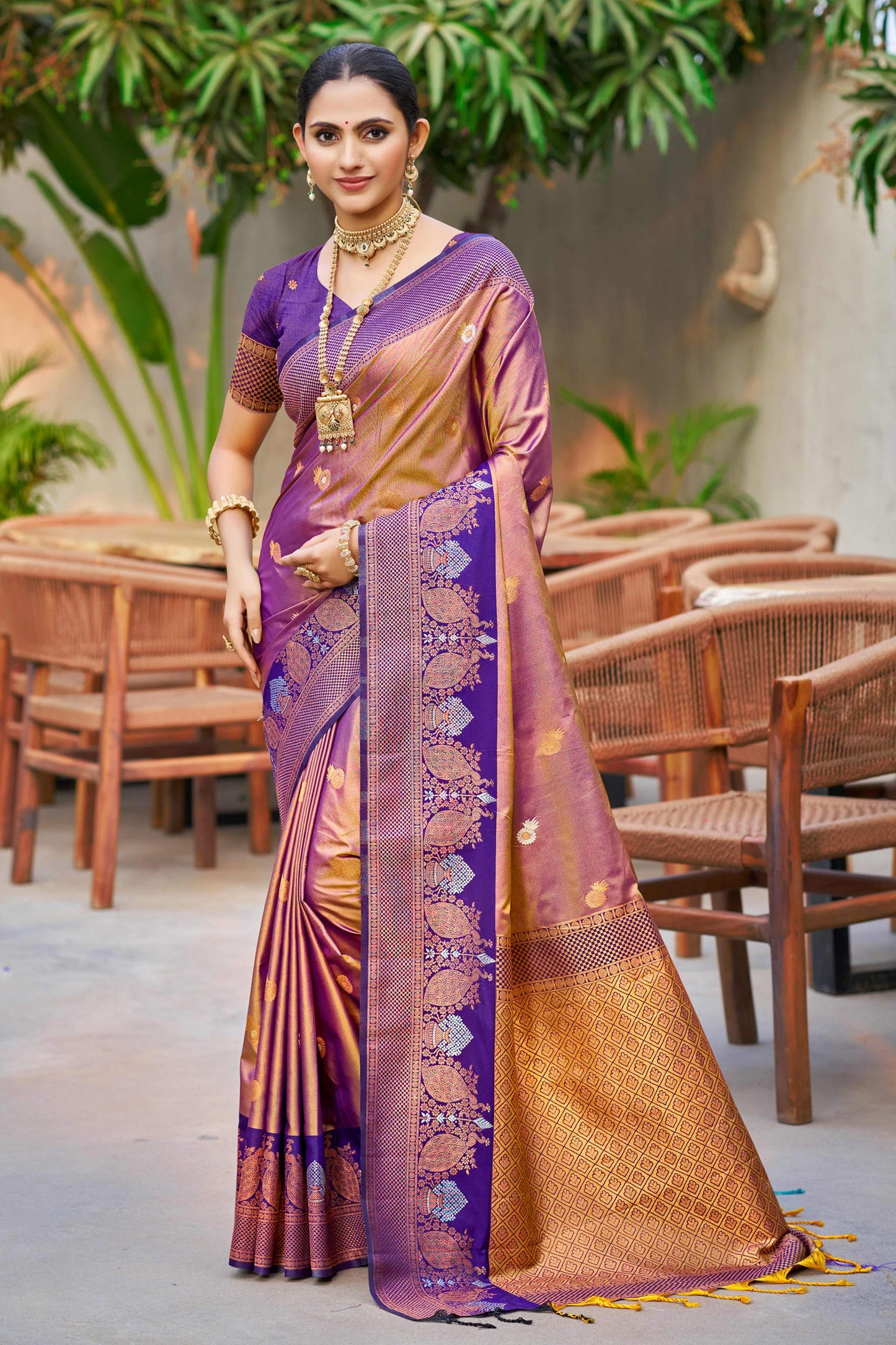 Sangam Prints Rose Gold Soft Silk Woven Work Traditional Saree