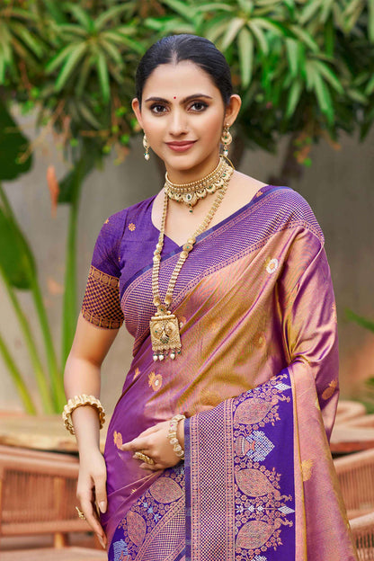 Sangam Prints Rose Gold Soft Silk Woven Work Traditional Saree