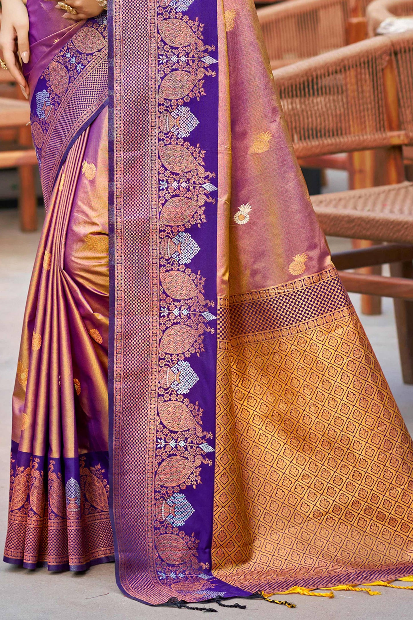 Sangam Prints Rose Gold Soft Silk Woven Work Traditional Saree