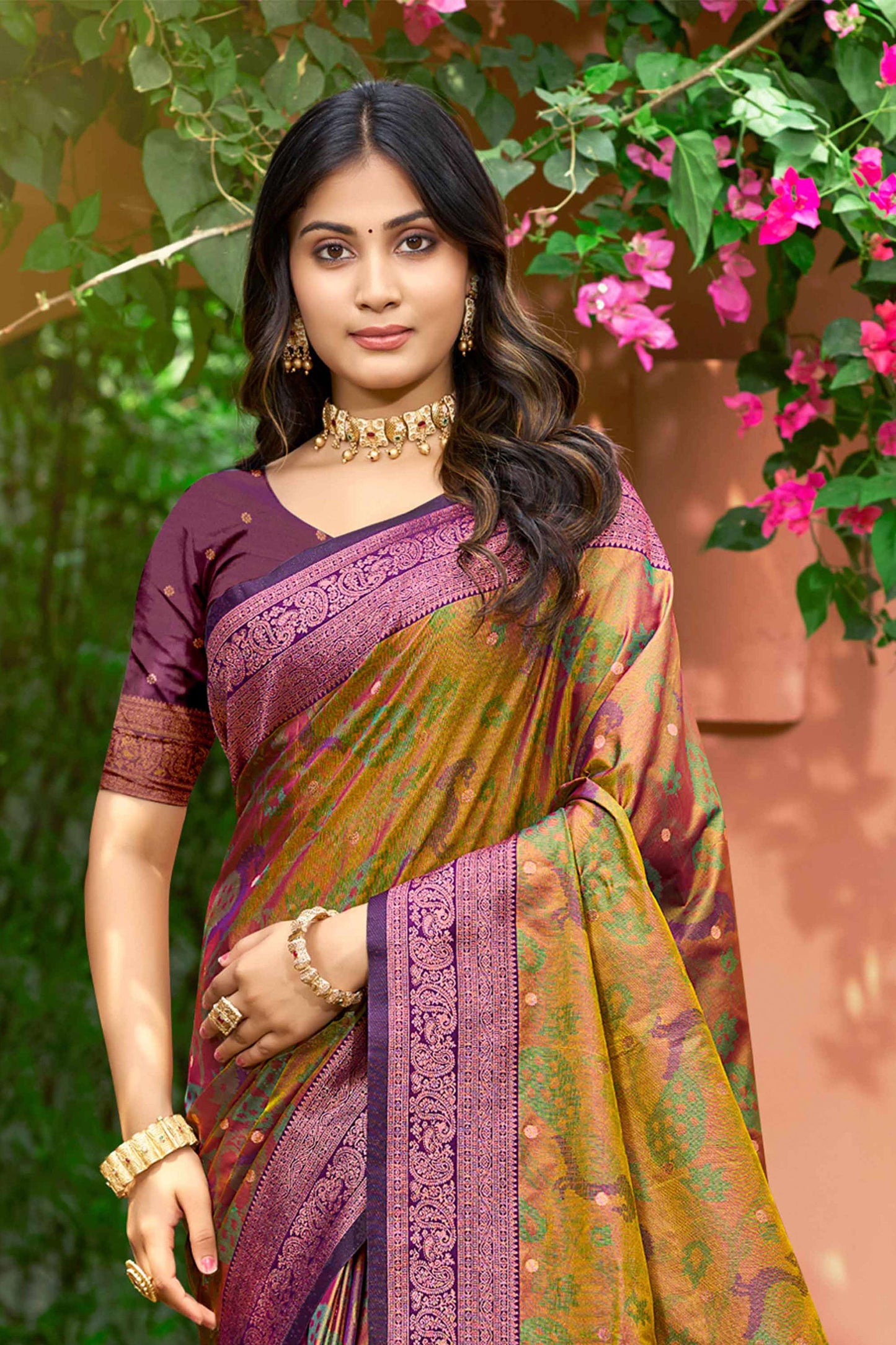 Sangam Prints Mustard Green Soft Silk Woven Work Traditional Saree