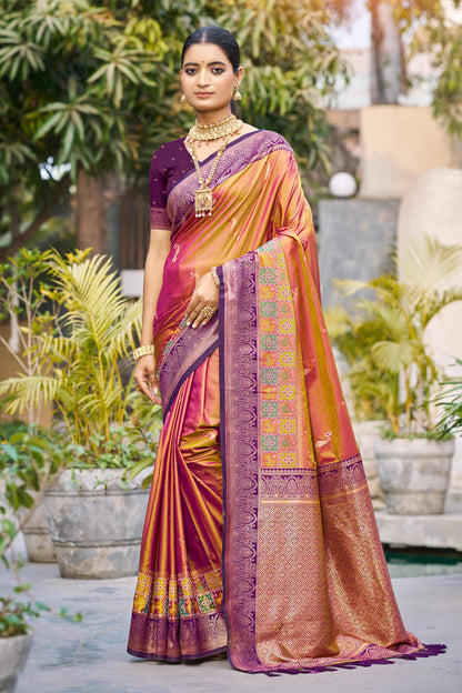 Sangam Prints Magenta Pink Soft Silk Woven Work Traditional Saree