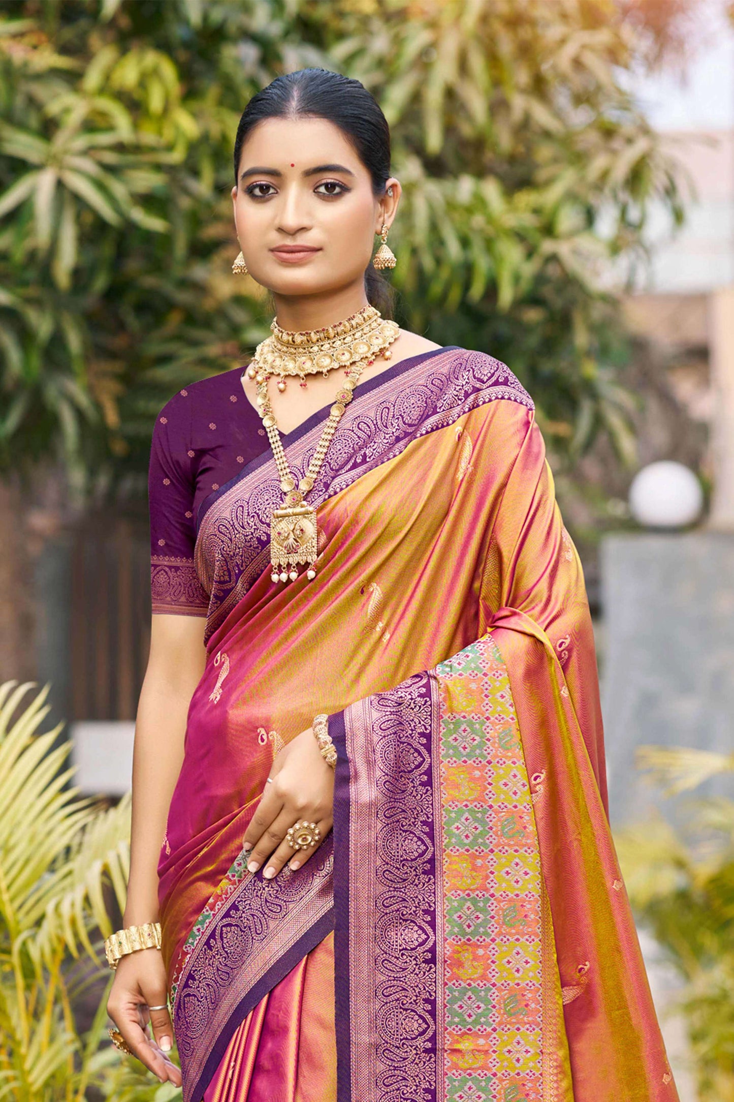 Sangam Prints Magenta Pink Soft Silk Woven Work Traditional Saree