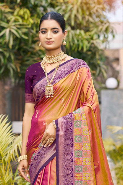 Sangam Prints Magenta Pink Soft Silk Woven Work Traditional Saree