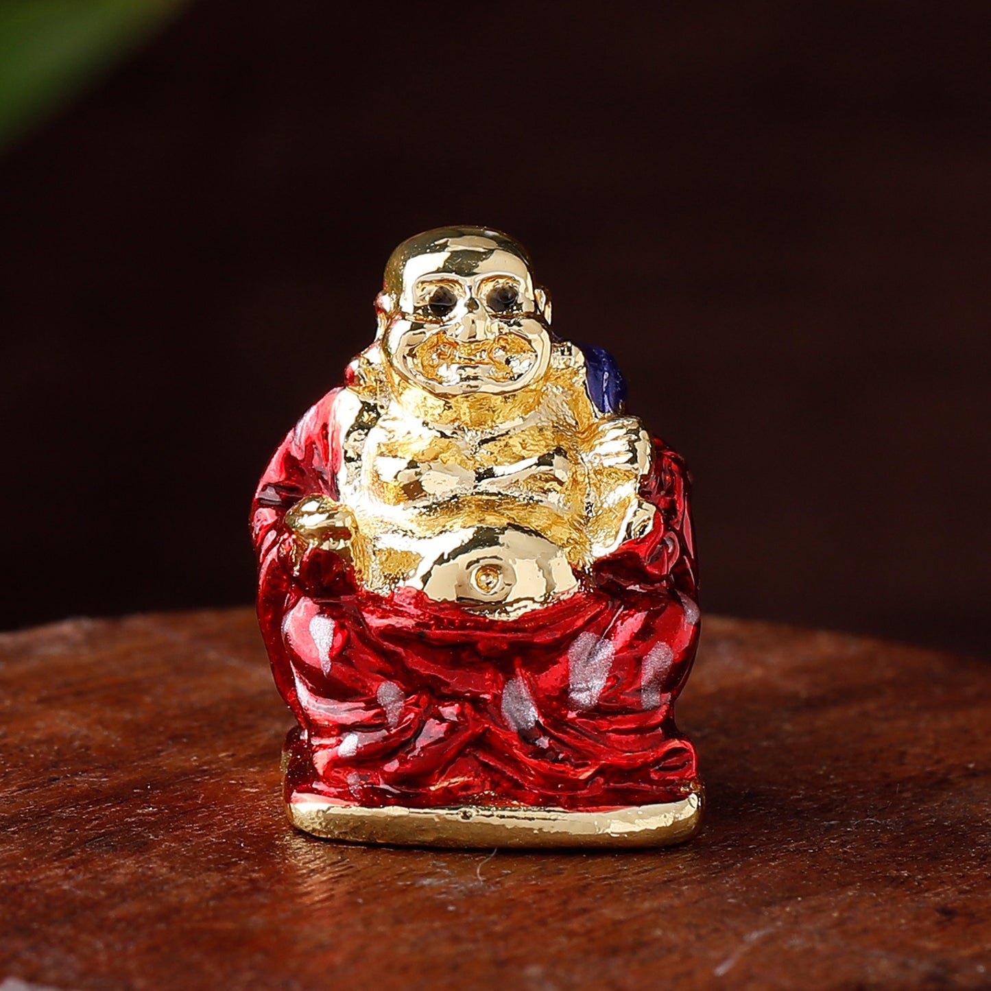 Estele Gold Plated Laughing Buddha with Red Enamel Idol/Deity for Gifts| Home| Car & Office Decors