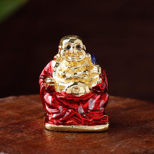 Estele Gold Plated Laughing Buddha with Red Enamel Idol/Deity for Gifts| Home| Car & Office Decors