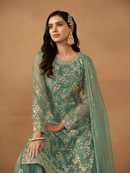 Anaita Green Embroidered Net Salwar Suit