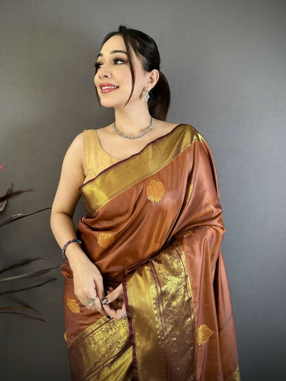 Prime Volt Premium Raw Mango Soft Silk Saree in Trending Rust Orange with Zari Weaving-Rust Golden