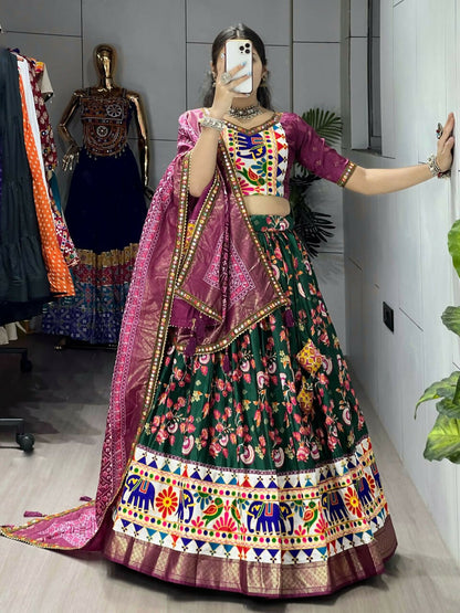 Yash Enterprise Green Silk Embroidery Semi Stitched Navratri Chaniya Choli