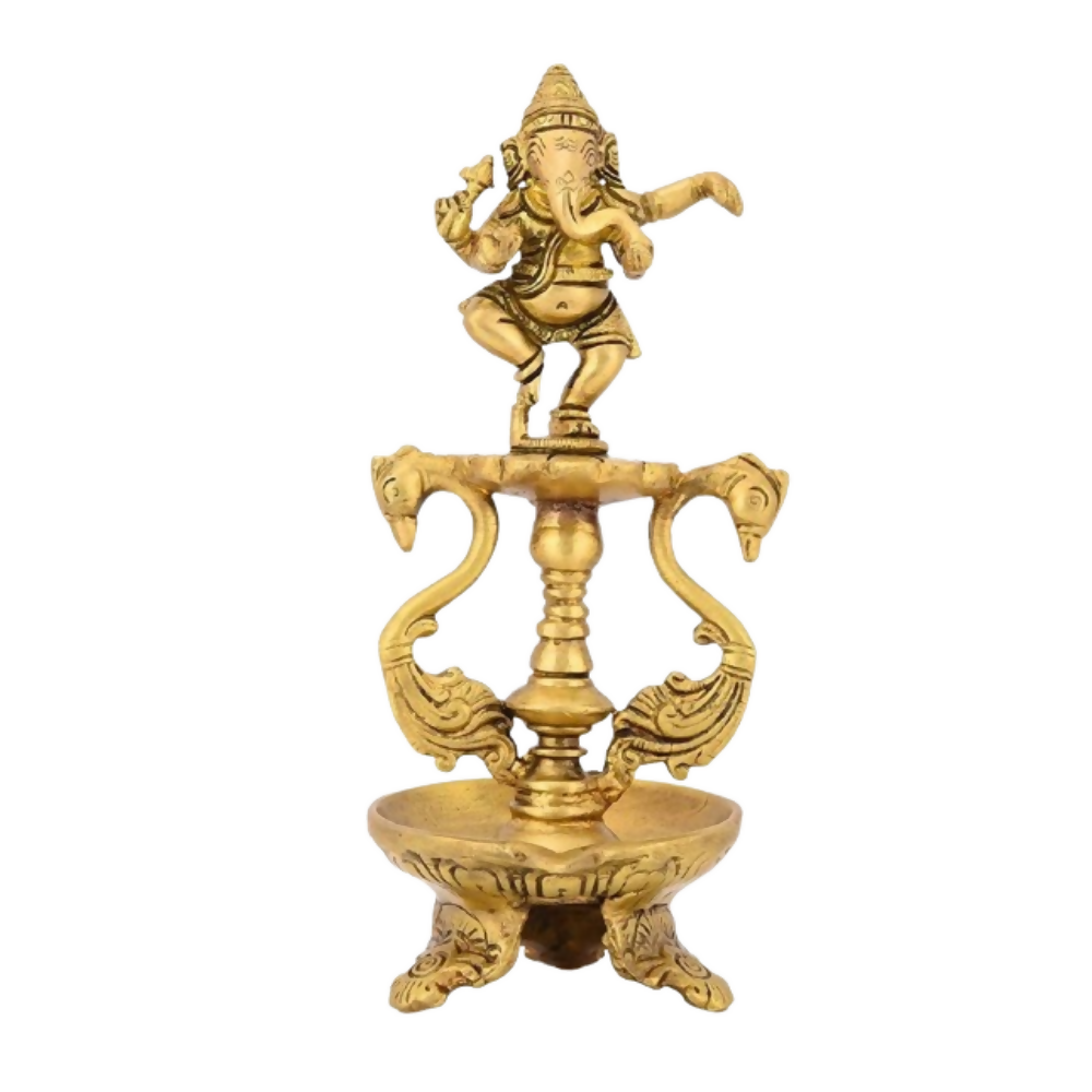 CraftVatika Brass Ganesha Diya Oil Lamp Statue