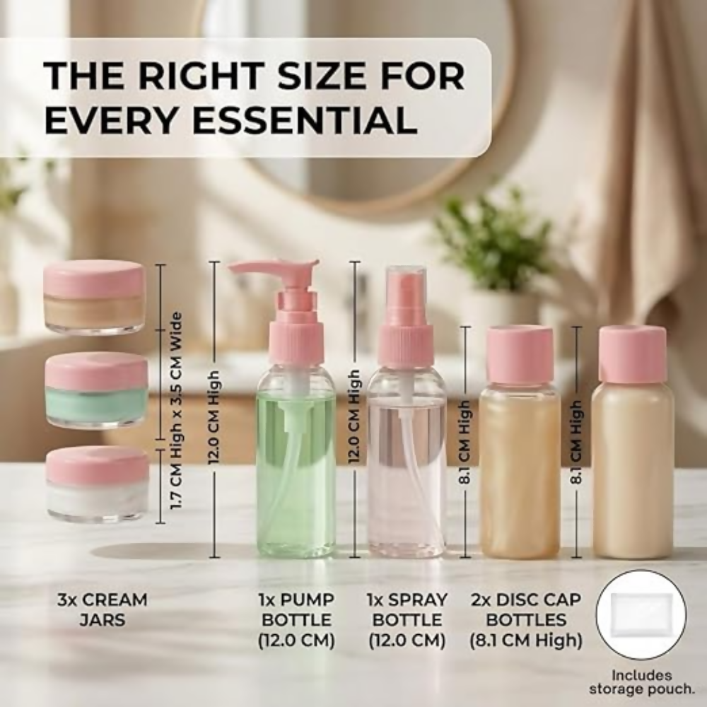 Temperia Travel Bottles for Toiletries - Refillable Empty Mini Containers with Pouch