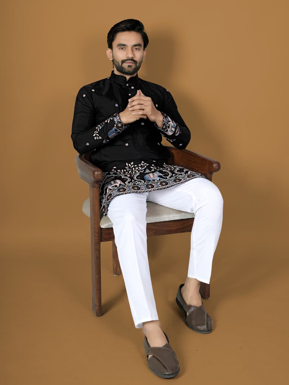 Anaita Black Embroidery Silk Straight Kurta