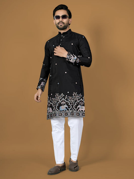 Anaita Black Embroidery Silk Straight Kurta