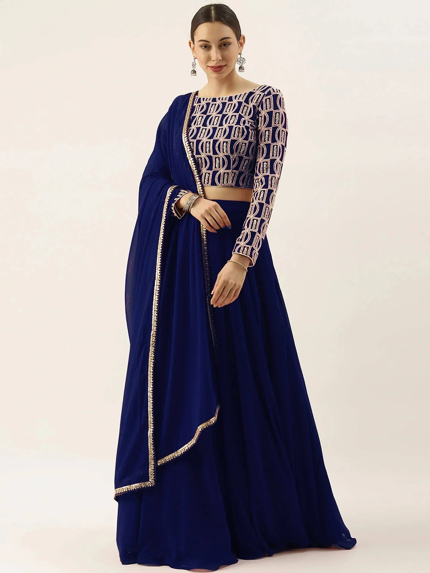Tulsi Art Ravishing Blue Sequins Georgette Party Wear Lehenga Choli With Dupatta
