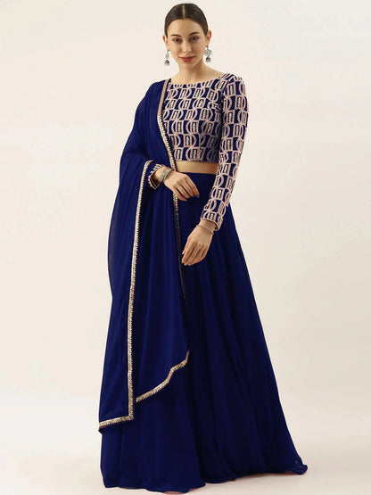 Tulsi Art Ravishing Blue Sequins Georgette Party Wear Lehenga Choli With Dupatta