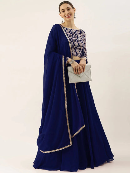 Tulsi Art Ravishing Blue Sequins Georgette Party Wear Lehenga Choli With Dupatta