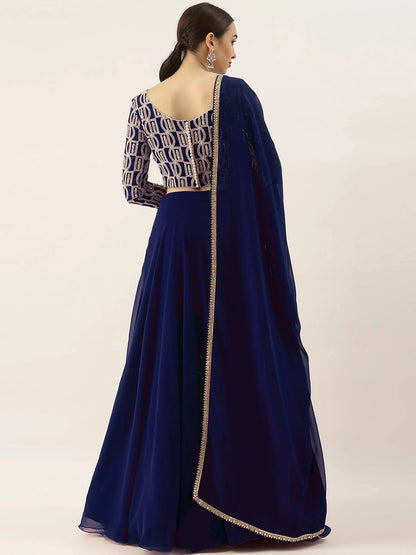 Tulsi Art Ravishing Blue Sequins Georgette Party Wear Lehenga Choli With Dupatta