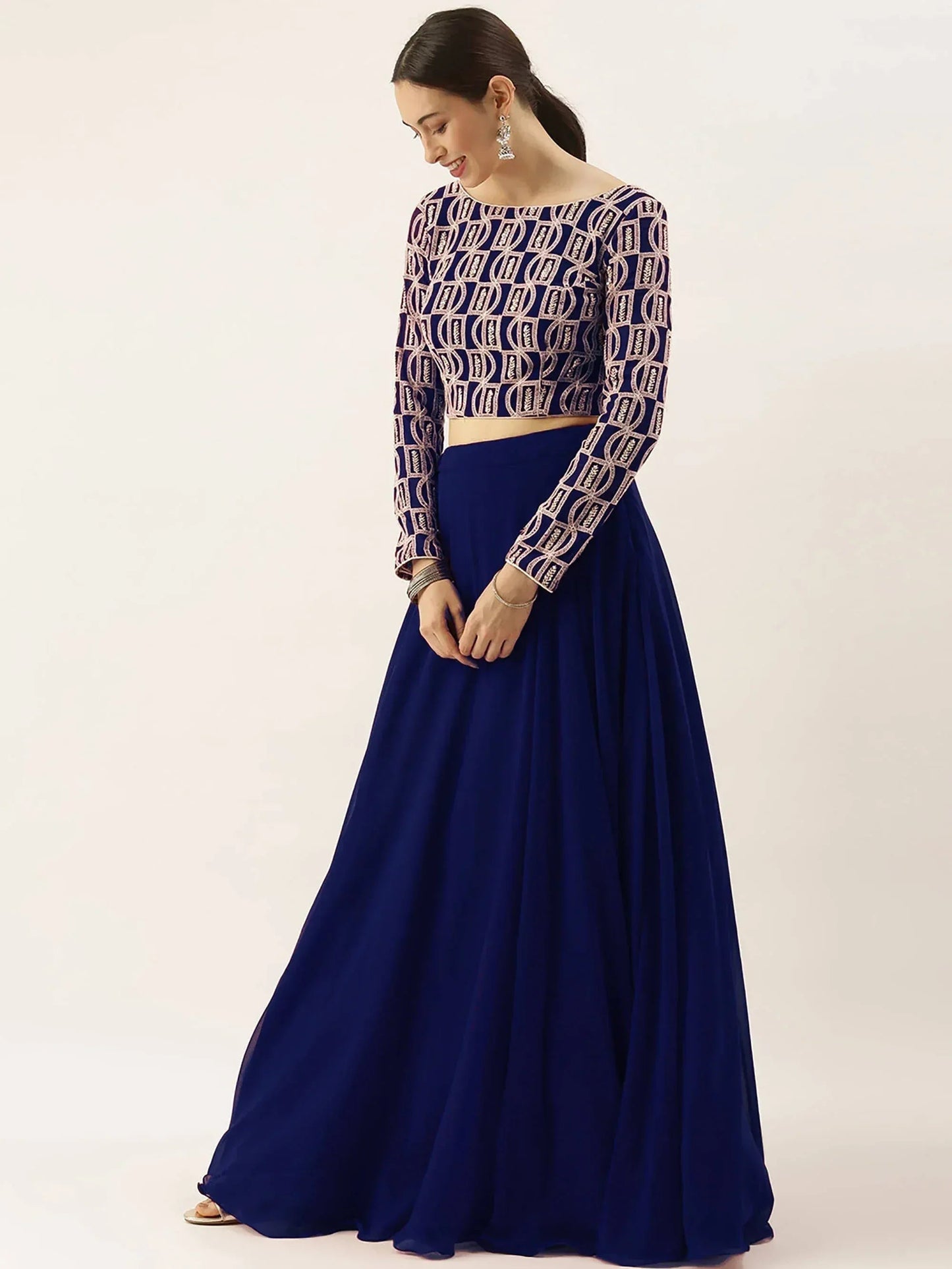 Tulsi Art Ravishing Blue Sequins Georgette Party Wear Lehenga Choli With Dupatta
