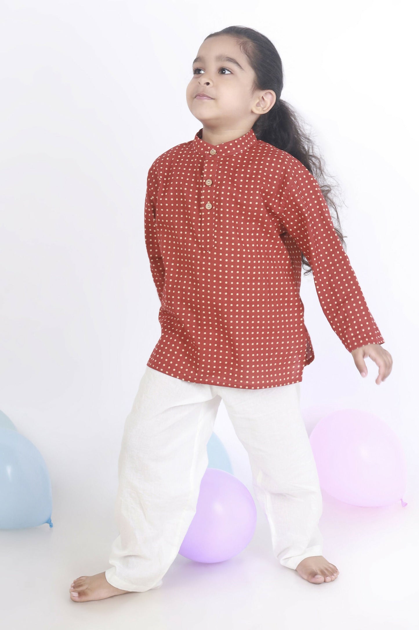 Breathables Kids Cotton Night Suit  Red Polka Dot Kurta & Pyjama Co-Ord Set For Boys & Girls