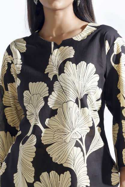 Breathables Black Floral Cotton Kurta & Pant Co-Ord Set
