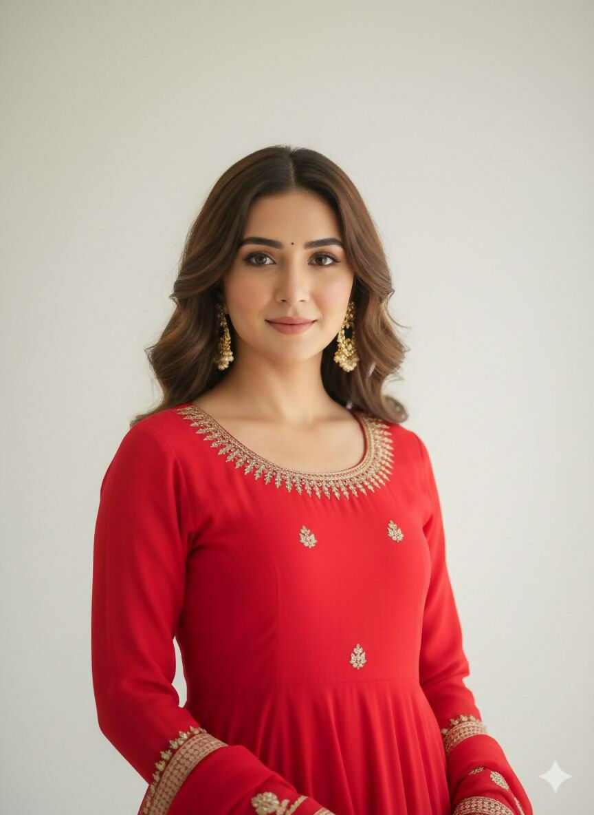 Teeya Creation Womens New Fancy Silk Heavy Quality Fabricwith Handwork Red Gown Set