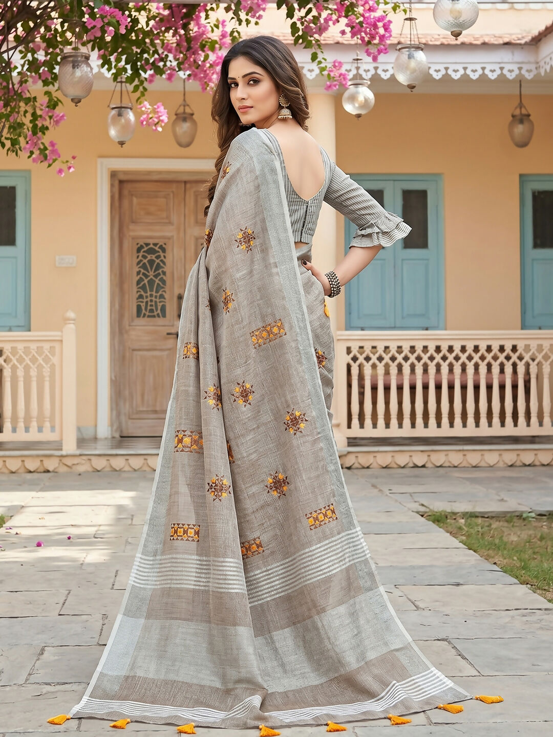 Shree Shyam Fashion Light Beige Linen Saree