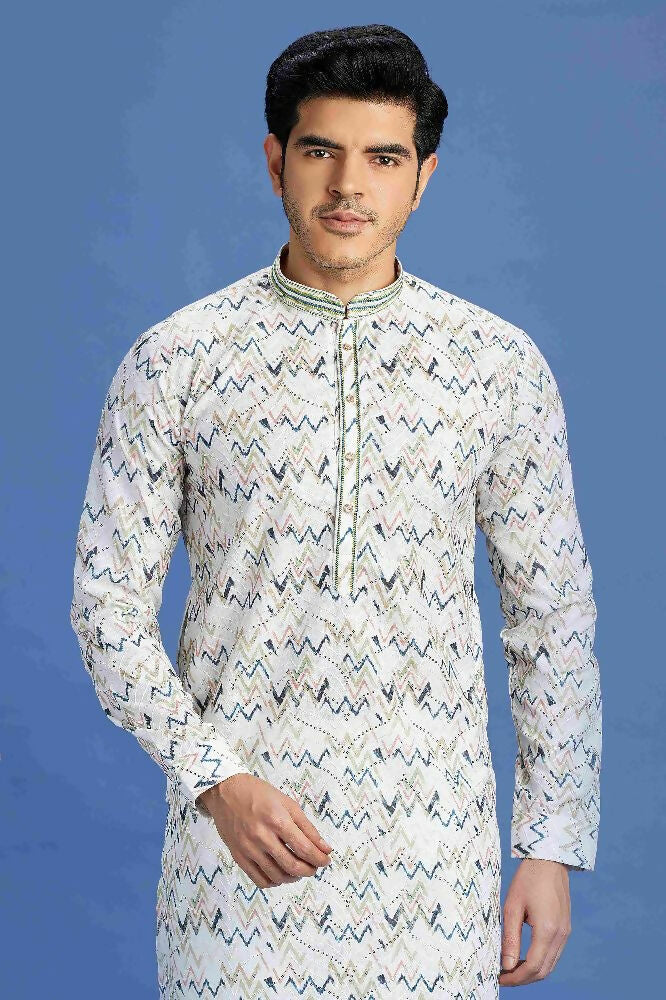 Raivat Ethnic Cotton Embroidery Kurta Pajama In Blue Colour