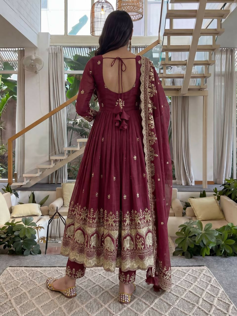 Teeya Creation New Trendy Stylish Wedding Wear Embroidered Anarkali Set - Maroon