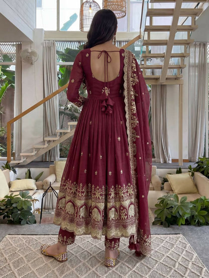 Teeya Creation New Trendy Stylish Wedding Wear Embroidered Anarkali Set - Maroon