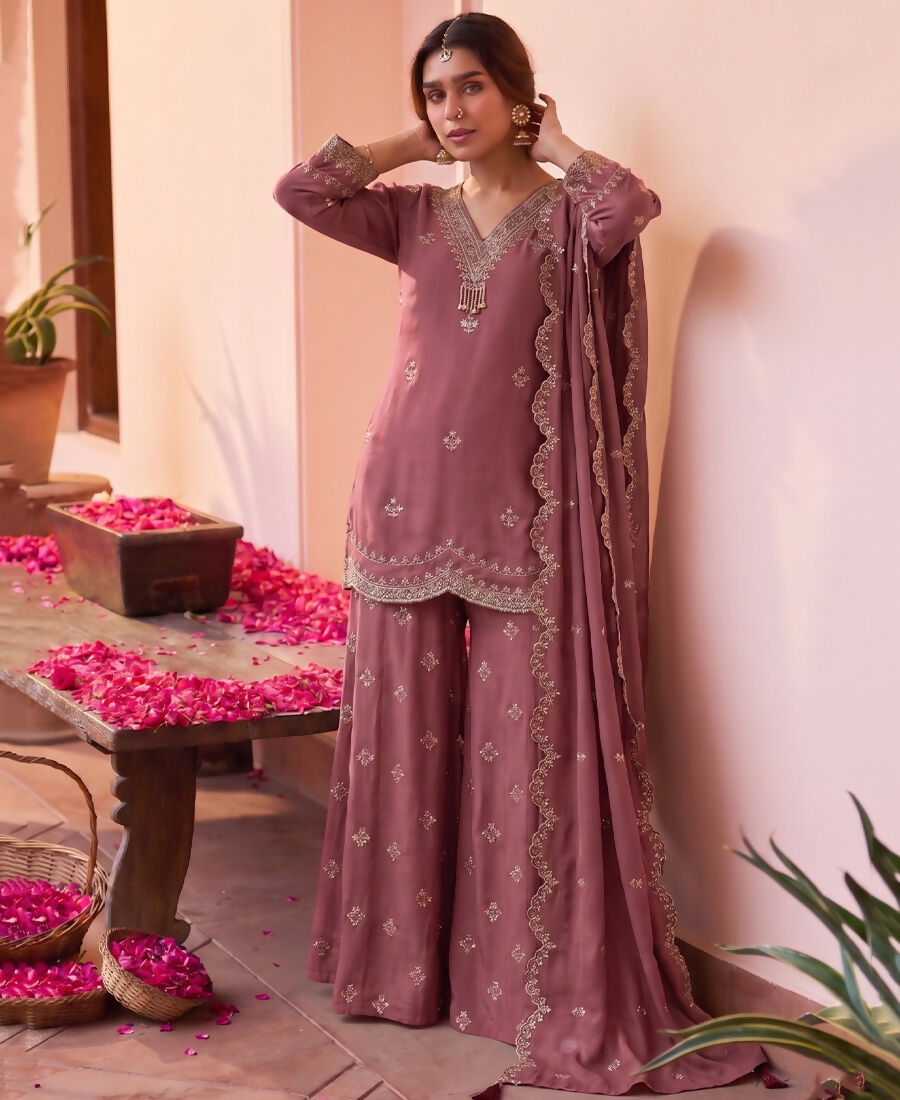 KC Roman Silk Palazzo Suit For Women Wedding Wear Pink