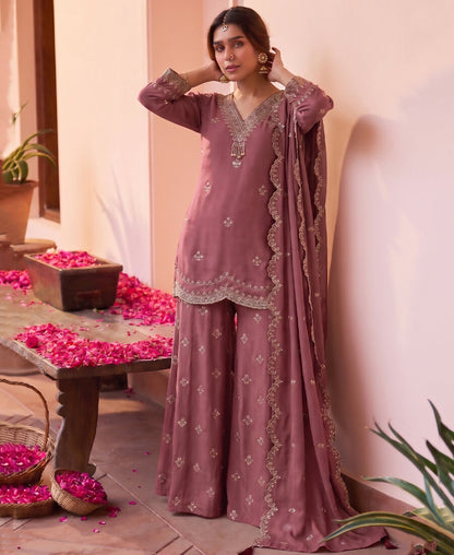 KC Roman Silk Palazzo Suit For Women Wedding Wear Pink