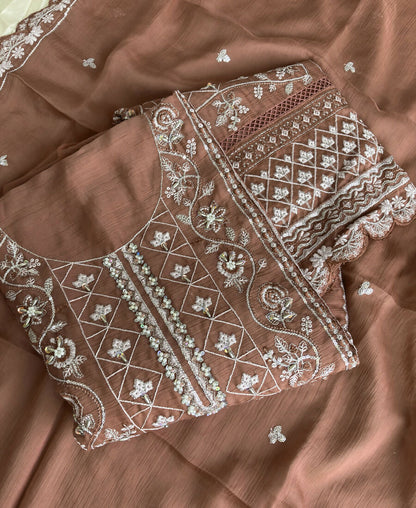 KC Peach Pakistani Straight Suit For Women Chiffon