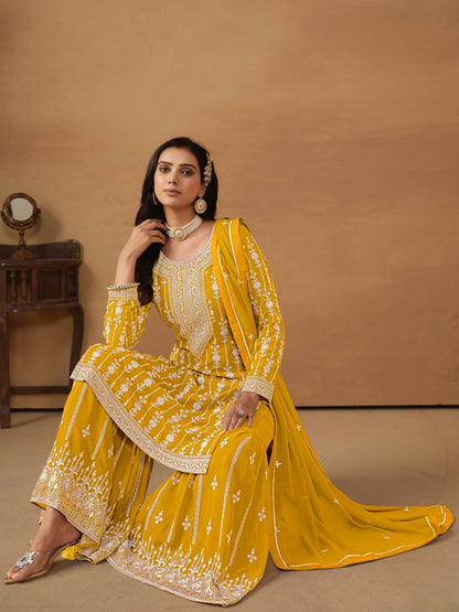 Anaita Yellow Embroidered Faux Georgette Salwar Suit