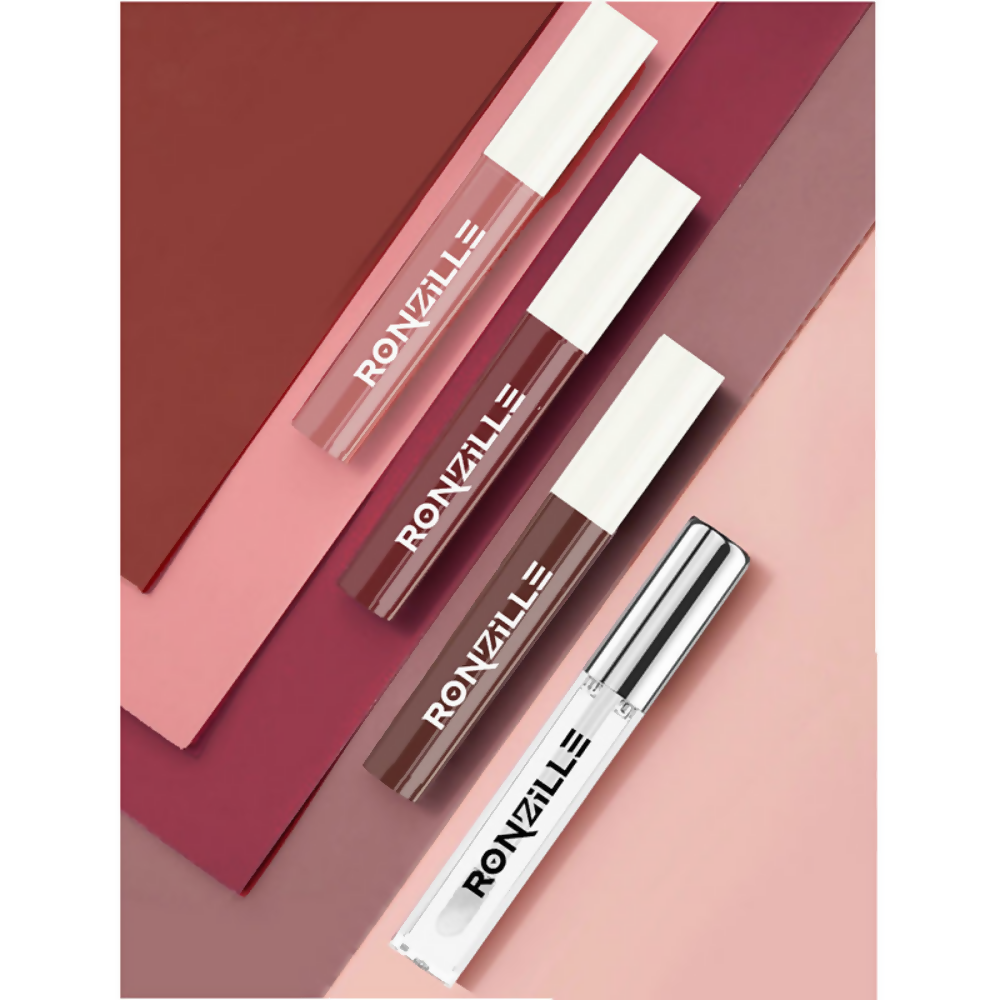 Ronzille Non Transfer Matte Liquid Lipstick Plus Lip Gloss - Nudes And Browns