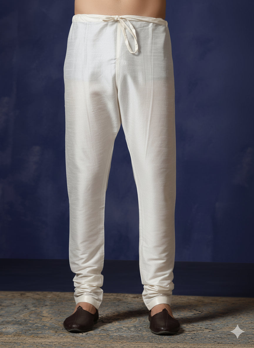 Zavaya White Plain Dupion Silk Churidar