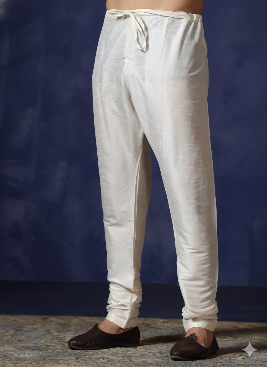 Zavaya White Plain Dupion Silk Churidar